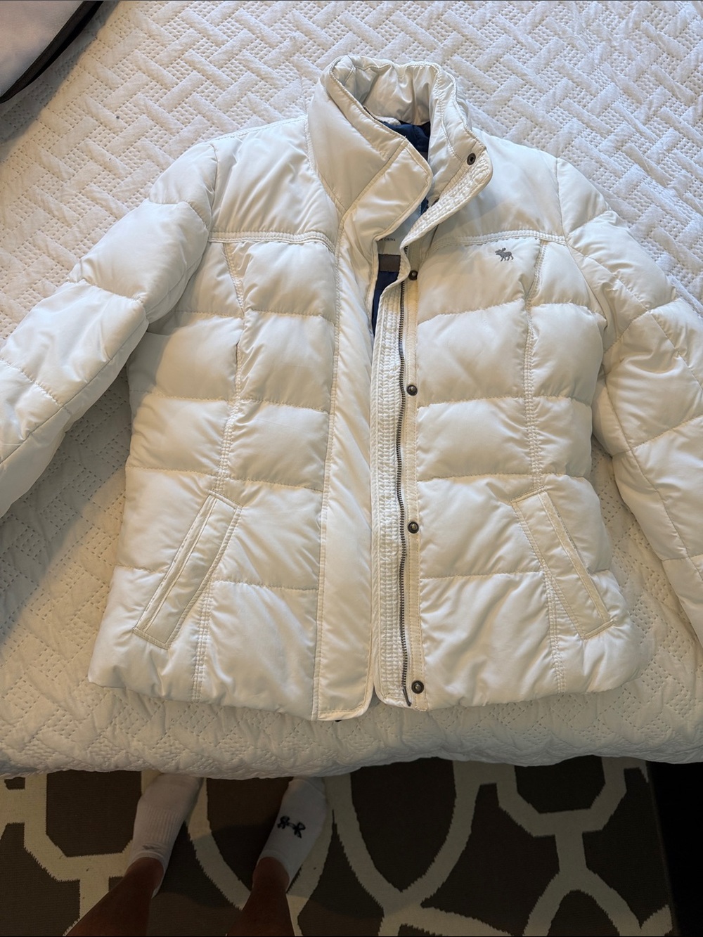 abercrombie kids Cream Quilted Puffer Jacket
